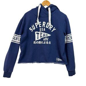SUPERDRY Women’s Short Hoodie USA Team Script College Sz Large Blue White READ